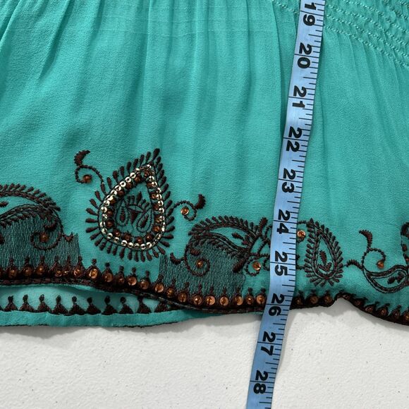 Cache Blouse Womens S Green Silk Sheer Embroidered Boho Peasant Top - Picture 9 of 10